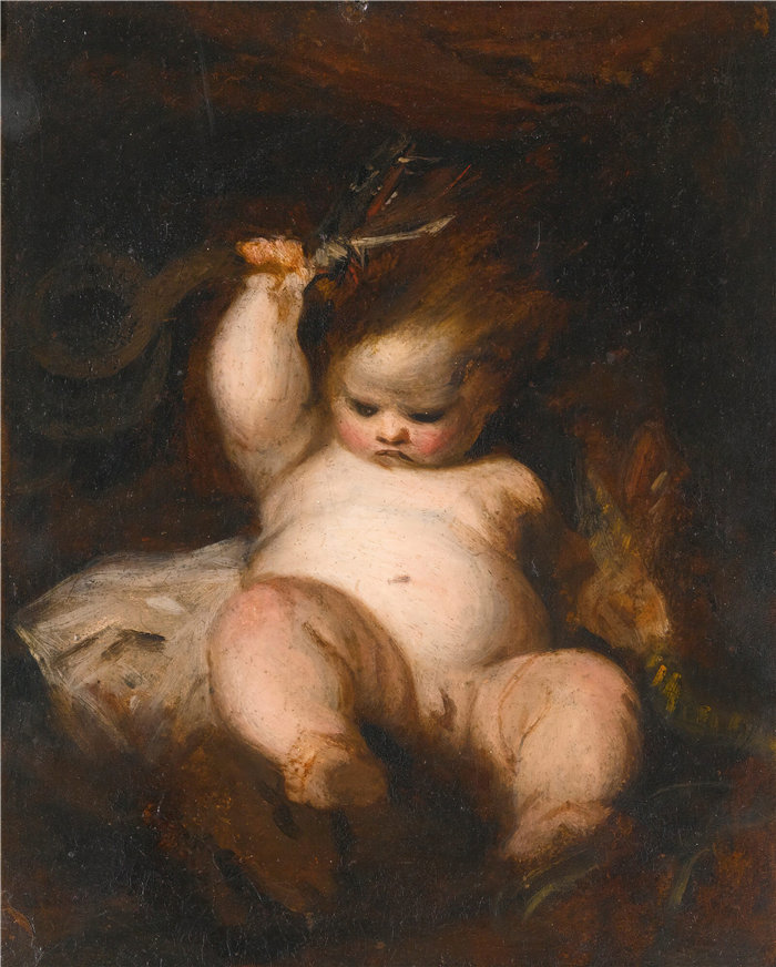 约书亚·雷诺兹（Joshua Reynolds，英国画家）作品-婴儿大力士