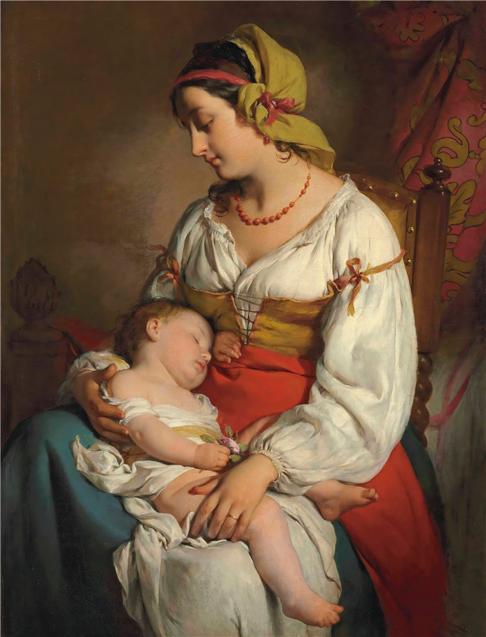 弗里德里希·冯·阿默林（Friedrich von Amerling，奥地利画家）作品 -有孩子的意大利母亲 (1850)