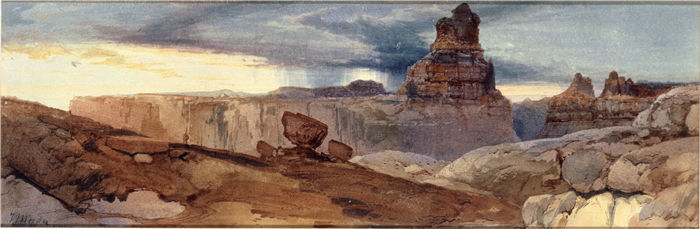 托马斯·莫兰 (Thomas Moran,美国画家)作品-Shin-Au-Av-Tu-Weap(上帝之地),科罗拉多州的卡农。犹他州 (1873-1874)