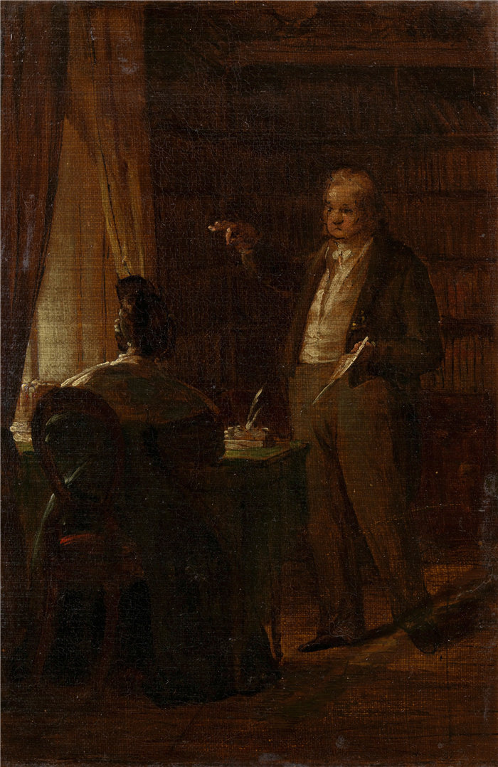 弗里德里希·冯·阿默林(Friedrich von Amerling,奥地利画家)作品 -教授博士 Ignaz Rudolf Bischoff von Altenstern,对他的妻子约翰娜口述 (1