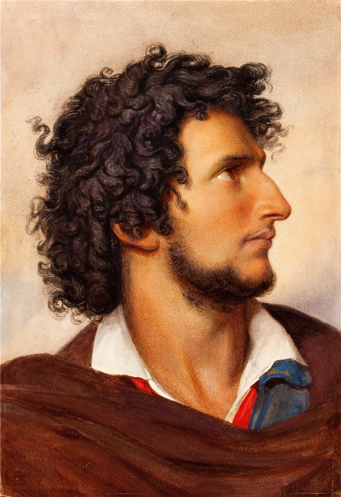 弗里德里希·冯·阿默林（Friedrich von Amerling，奥地利画家）作品 -一位留着胡须的威尼斯年轻人的头像（1860 年）