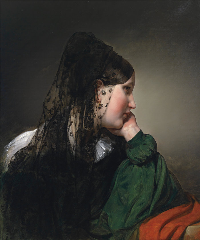 弗里德里希·冯·阿默林（Friedrich von Amerling，奥地利画家）作品 -女孩与黑色披风
