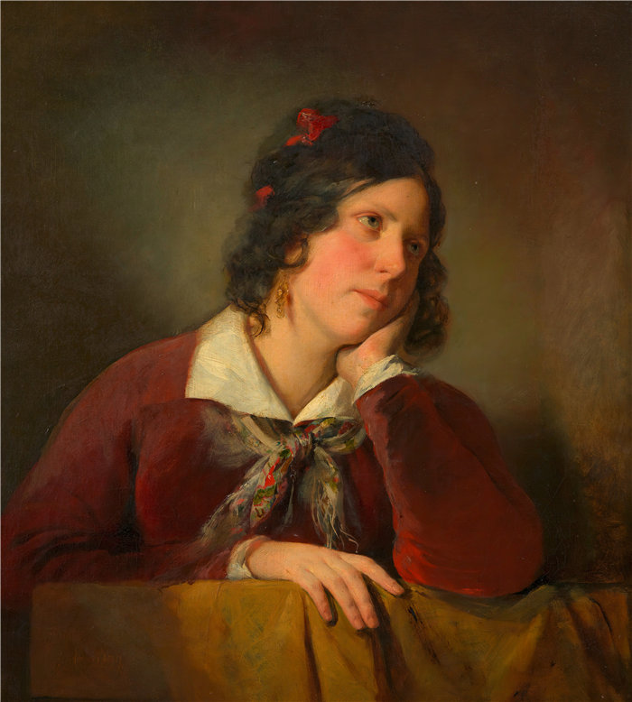 弗里德里希·冯·阿默林(Friedrich von Amerling,奥地利画家)作品 -托着头的安东尼·阿默林(艺术家的第一任妻子)(1834 年)