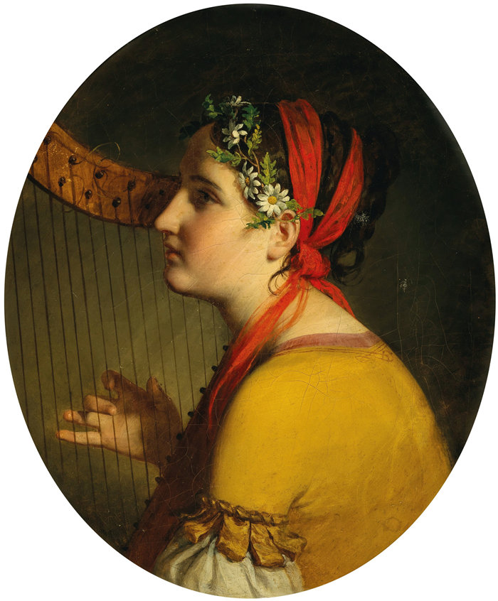 弗里德里希·冯·阿默林（Friedrich von Amerling，奥地利画家）作品 -一位拿着竖琴的女士的肖像