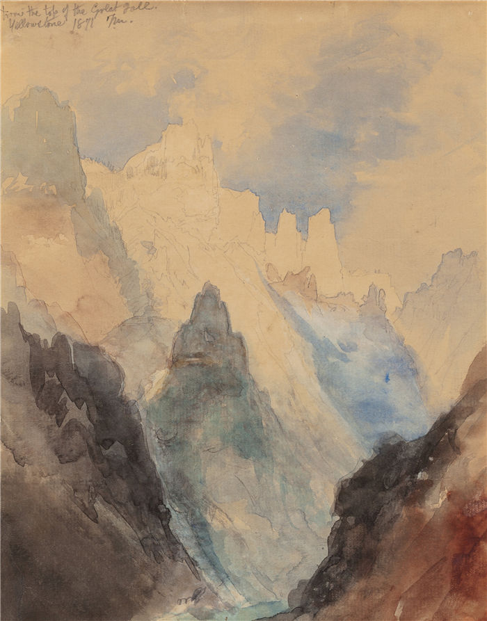 托马斯·莫兰 (Thomas Moran,美国画家)作品-从大瀑布的顶端,黄石公园 (1871)