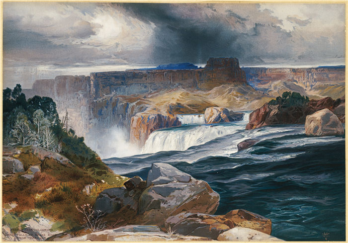 托马斯·莫兰 (Thomas Moran,美国画家)作品-爱达荷领地的蛇河大瀑布(约 1876 年)