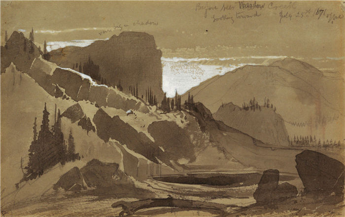 托马斯·莫兰 (Thomas Moran，美国画家)作品-犹他州 Meadow Creek 附近 (1871)