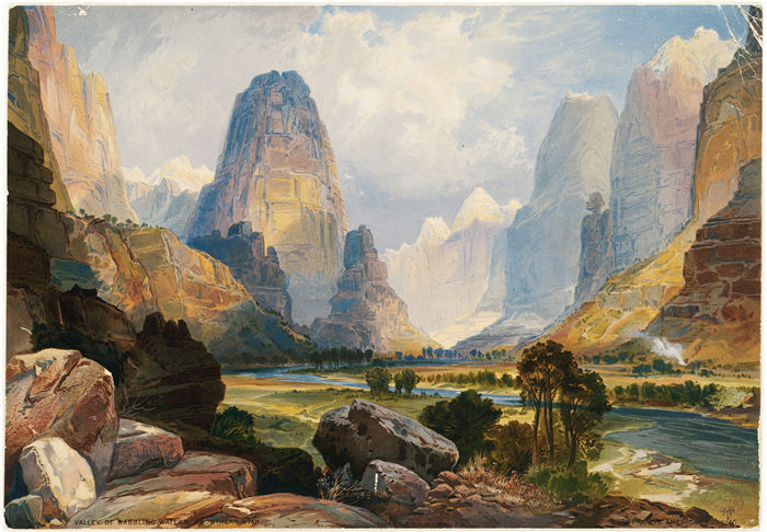 托马斯·莫兰 (Thomas Moran，美国画家)作品-犹他州南部的咿呀学语谷（约 1875 年）