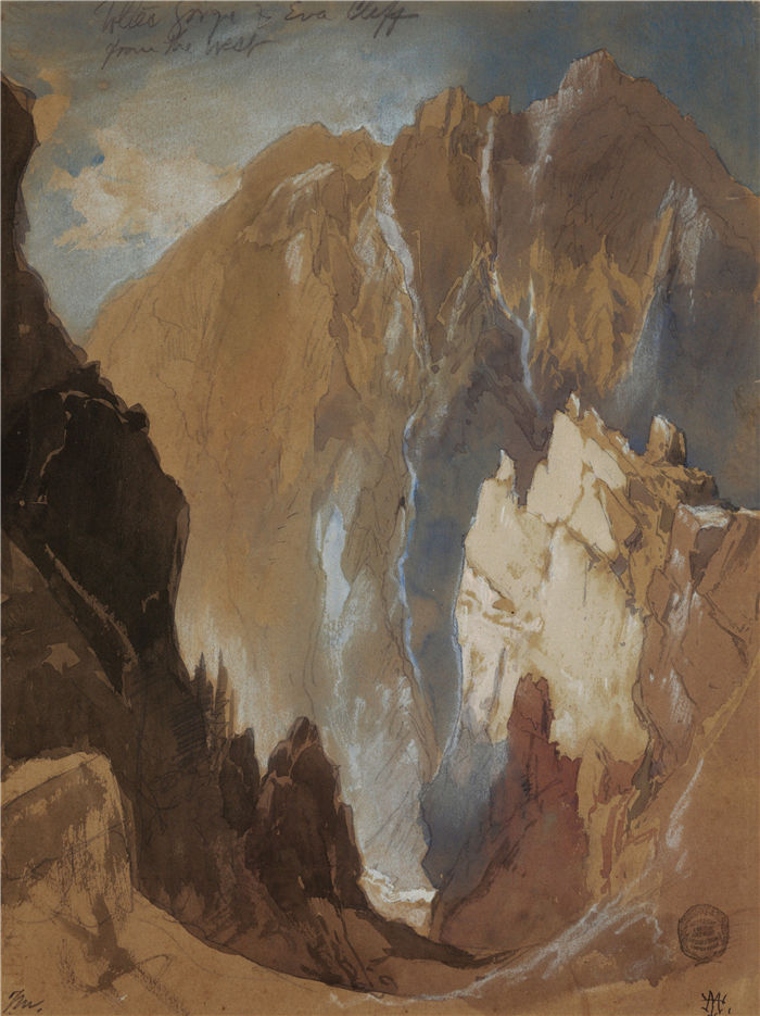 托马斯·莫兰 (Thomas Moran,美国画家)作品-科罗拉多州西部的托尔特克峡谷和伊娃悬崖 (1892)