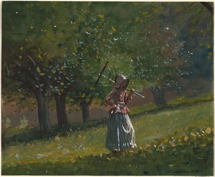 温斯洛·荷马 (Winslow Homer,美国画家)作品-干草耙的女孩 (1878)