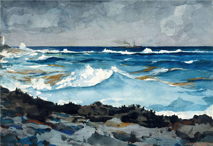 温斯洛·荷马 (Winslow Homer,美国画家)作品-海岸和冲浪,拿骚(1899 年)