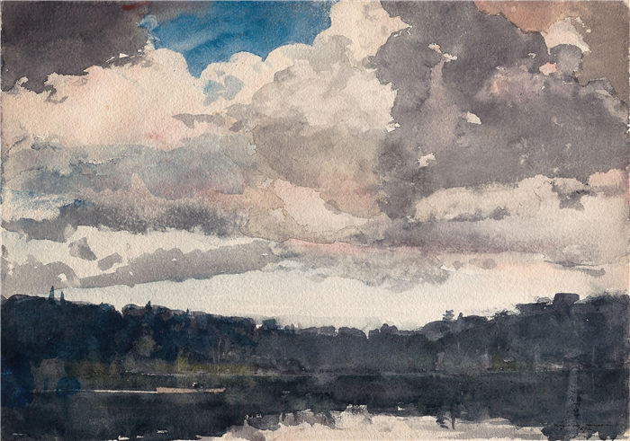 温斯洛·荷马 (Winslow Homer,美国画家)作品-孤舟,北伍兹俱乐部,阿迪朗达克 (1892)