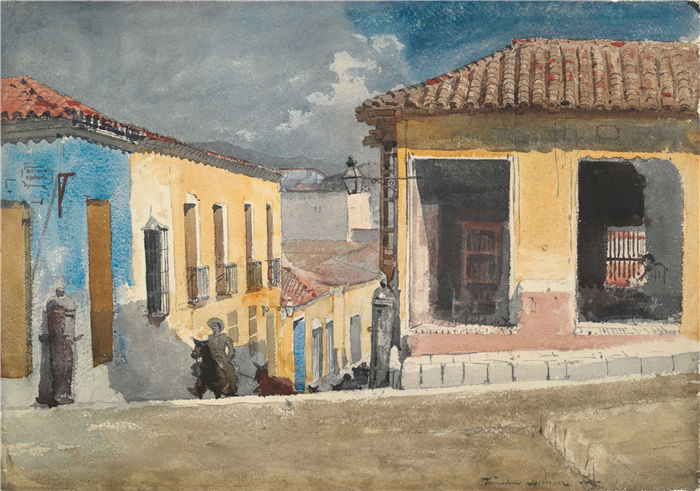 温斯洛·荷马 (Winslow Homer,美国画家)作品-古巴圣地亚哥;街景 (1885)