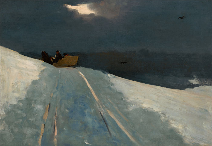 温斯洛·荷马 (Winslow Homer，美国画家)作品-乘坐雪橇（C. 1890–95）