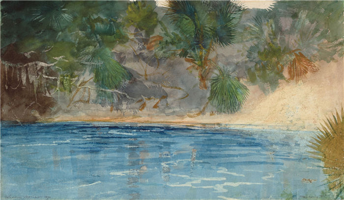 温斯洛·荷马 (Winslow Homer,美国画家)作品-佛罗里达州蓝泉 (1890)