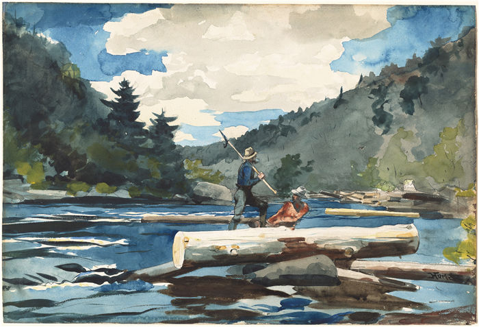 温斯洛·荷马 (Winslow Homer,美国画家)作品-哈德逊河,伐木(1891-1892)