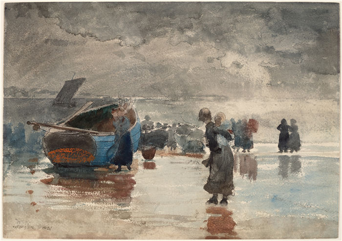温斯洛·荷马 (Winslow Homer，美国画家)作品-在沙滩上 (1881)