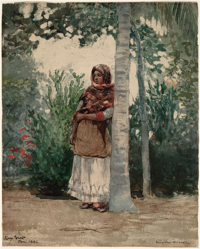 温斯洛·荷马 (Winslow Homer，美国画家)作品-棕榈树下 (1886)