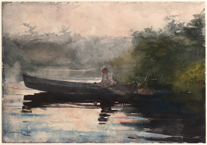 温斯洛·荷马 (Winslow Homer，美国画家)作品-一天的尽头，阿迪朗达克 (1890)