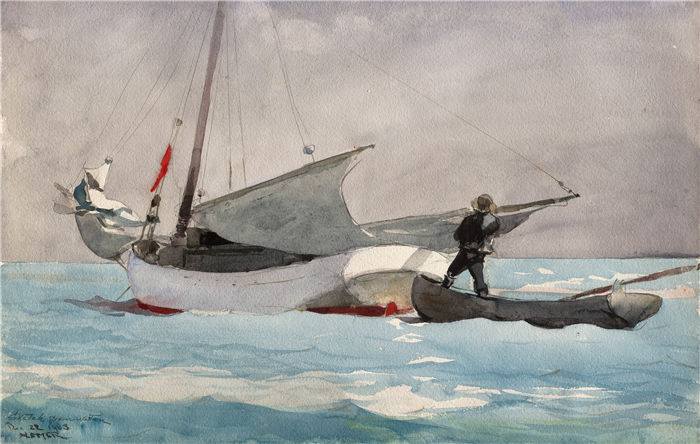 温斯洛·荷马 (Winslow Homer，美国画家)作品-收帆 (1903)