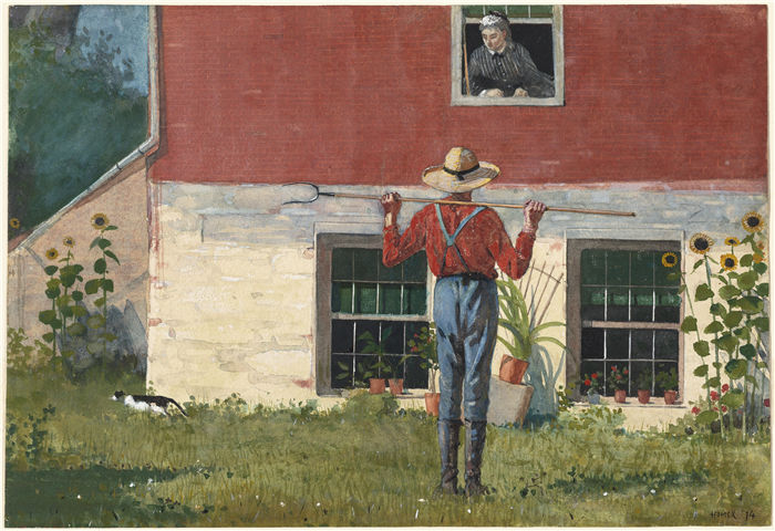 温斯洛·荷马 (Winslow Homer，美国画家)作品-在花园里（乡村求爱）（1874）