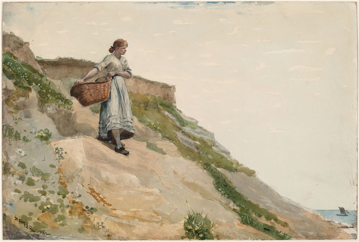 温斯洛·荷马 (Winslow Homer，美国画家)作品-提篮子的女孩 (1882)