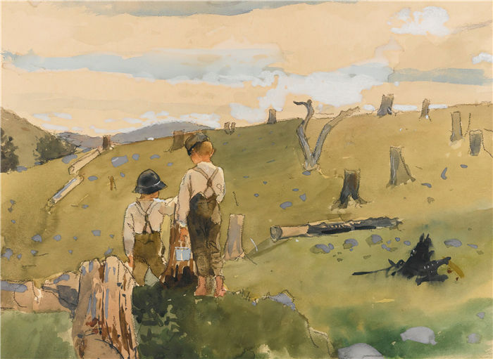温斯洛·荷马 (Winslow Homer，美国画家)作品-山坡上的男孩 (1879)