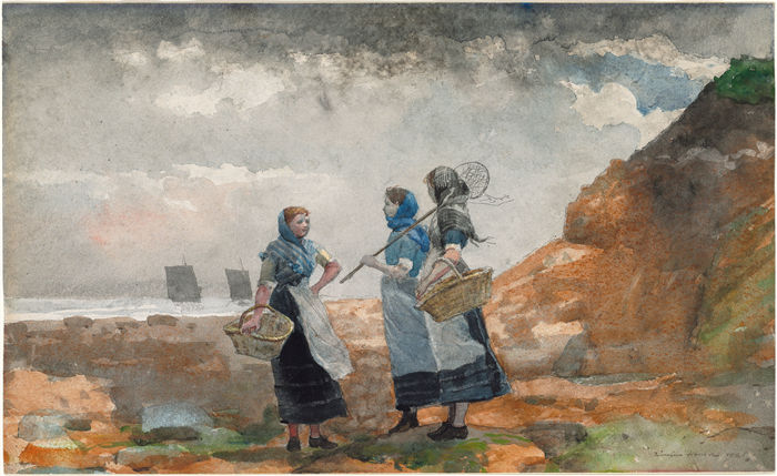 温斯洛·荷马 (Winslow Homer，美国画家)作品-三渔女郎，泰恩茅斯 (1881)