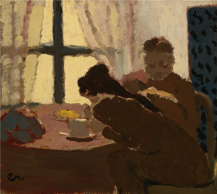 爱德华·维亚尔(Édouard Vuillard，法国画家)作品-窗前早餐（约 1892 年）