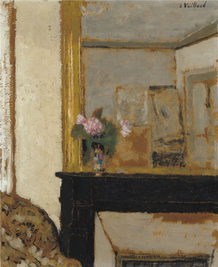 爱德华·维亚尔(Édouard Vuillard，法国画家)作品-壁炉架上的花瓶（约 1900 年）