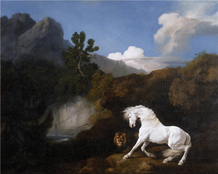 乔治·斯塔布斯（George Stubbs，英国画家）作品-被狮子吓坏的马 (1770)
