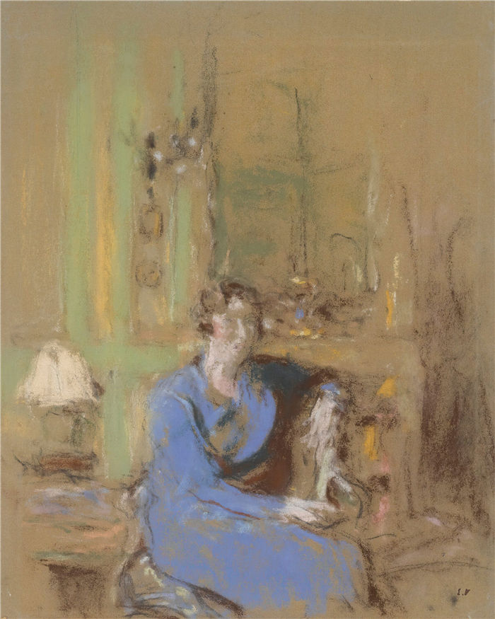 爱德华·维亚尔(Édouard Vuillard，法国画家)作品-Lucien Sauphar 夫人，坐在她的客厅里 (1926)