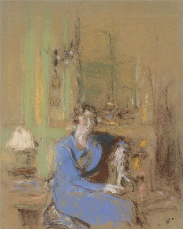 爱德华·维亚尔(Édouard Vuillard,法国画家)作品-Lucien Sauphar 夫人,坐在她的客厅里 (1926)