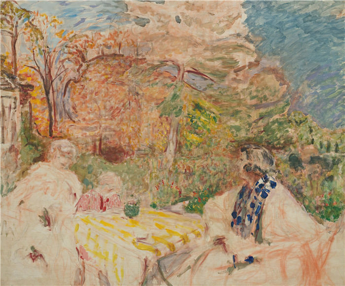 爱德华·维亚尔(Édouard Vuillard，法国画家)作品-Clos Cézanne 的妇女和儿童 (1925)