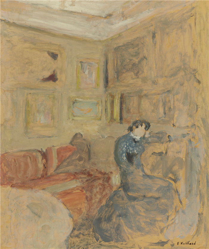 爱德华·维亚尔(Édouard Vuillard,法国画家)作品-赫塞尔夫人在她的小客厅里