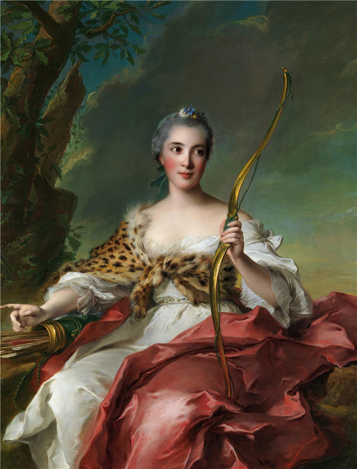 让·马克·纳蒂尔(Jean-Marc Nattier ,法国画家)作品-贝格莱特·德·弗鲁维尔夫人 饰 Diana (1756)