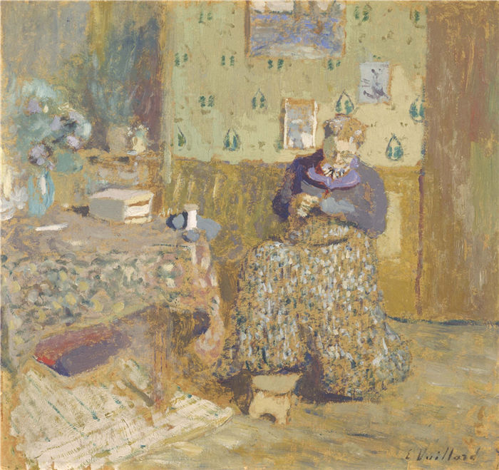 爱德华·维亚尔(Édouard Vuillard，法国画家)作品-维拉德夫人缝纫