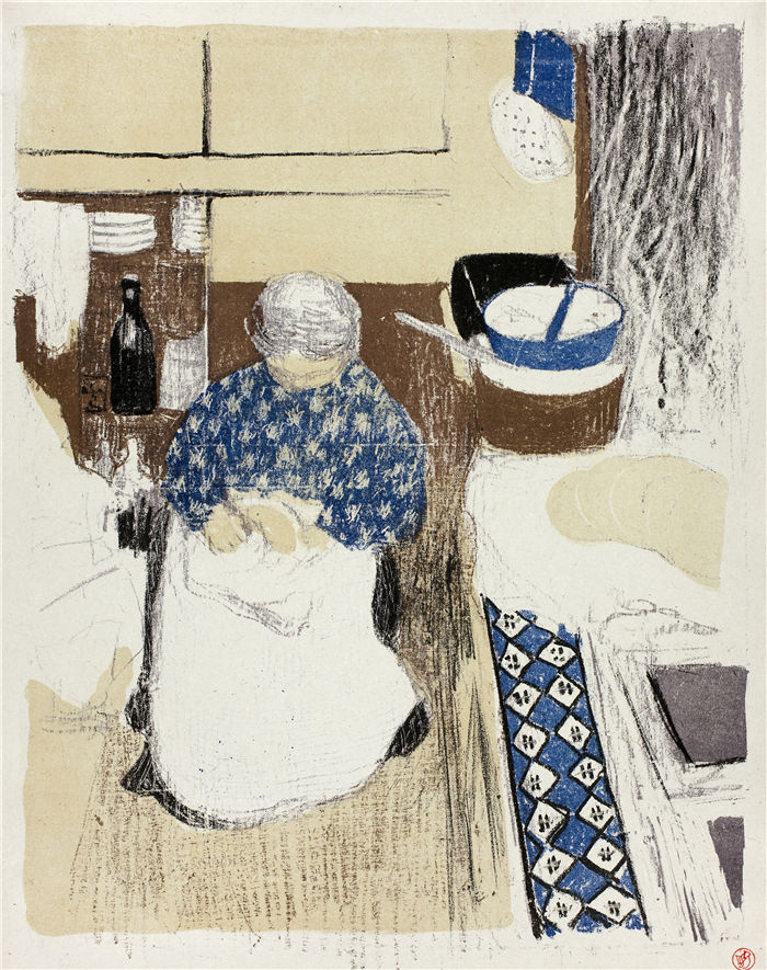 爱德华·维亚尔(Édouard Vuillard，法国画家)作品-厨师，《风景与室内》（1899）中的第十一盘