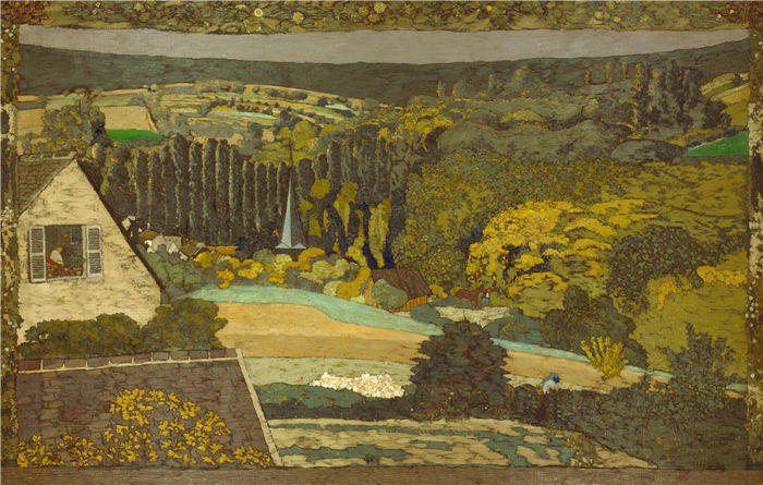 爱德华·维亚尔(Édouard Vuillard，法国画家)作品-景观俯瞰树林的窗户（1899年）