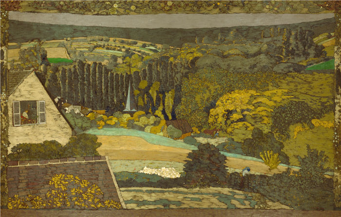 爱德华·维亚尔(Édouard Vuillard,法国画家)作品-景观俯瞰树林的窗户(1899年)