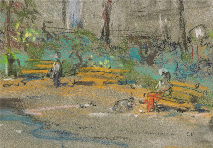 爱德华·维亚尔(Édouard Vuillard，法国画家)作品-柏辽兹广场（1915年）