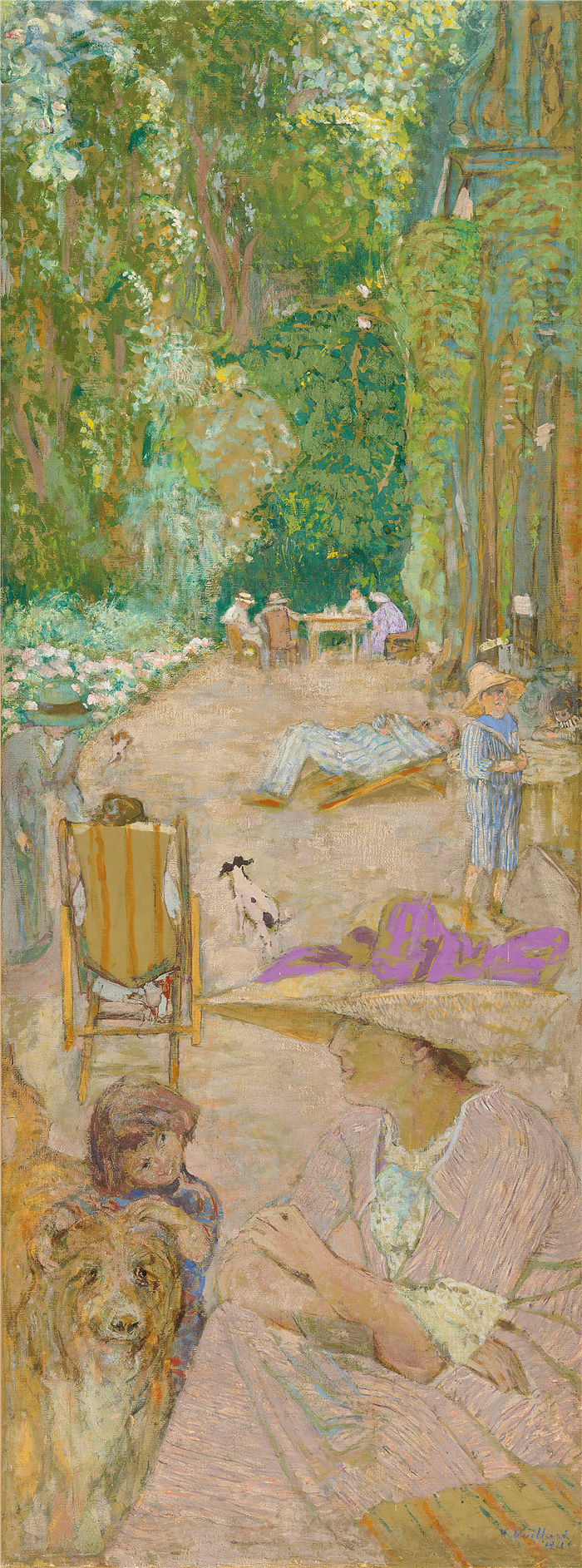 爱德华·维亚尔(Édouard Vuillard，法国画家)作品-在 Cricqueboeuf 的 Pavillons。在房子前面（1911）