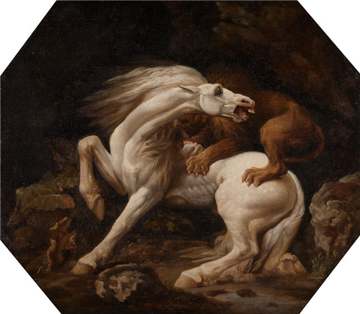 乔治·斯塔布斯（George Stubbs，英国画家）作品-被狮子袭击的马（1768 年至 1769 年）