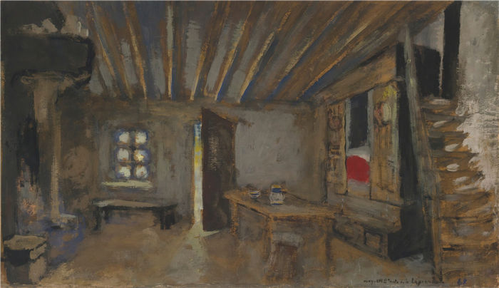 爱德华·维亚尔(Édouard Vuillard，法国画家)作品-旅馆内部，“麻风病”的装饰模型（1919 年）