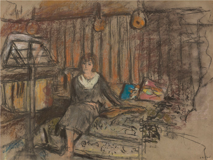 爱德华·维亚尔(Édouard Vuillard，法国画家)作品-弗里德梦想家夫人（1924）