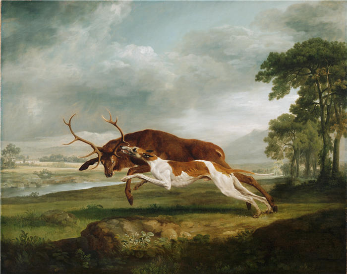 乔治·斯塔布斯（George Stubbs，英国画家）作品-追赶雄鹿的猎犬（约 1762 年）