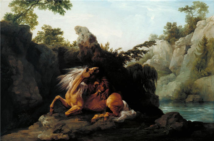 乔治·斯塔布斯（George Stubbs，英国画家）作品-被狮子吞食的马 (1763)
