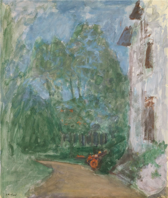 爱德华·维亚尔(Édouard Vuillard,法国画家)作品-房子前的小路