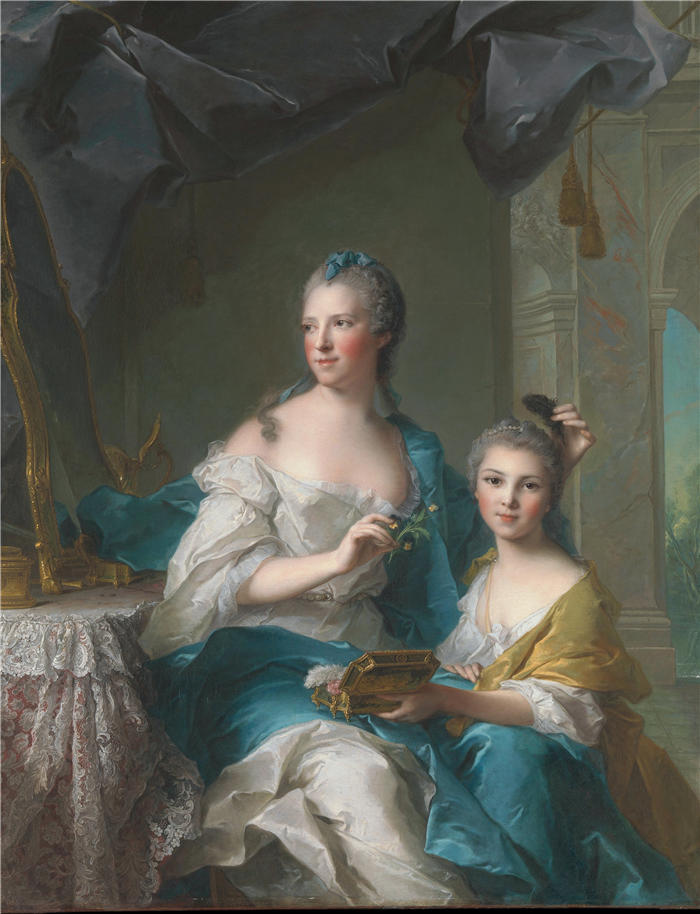 让·马克·纳蒂尔（Jean-Marc Nattier ，法国画家）作品-马索利尔夫人和她的女儿 (1749)