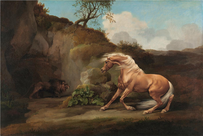 乔治·斯塔布斯（George Stubbs，英国画家）作品-被狮子吓坏的马（1762 年至 1768 年之间）